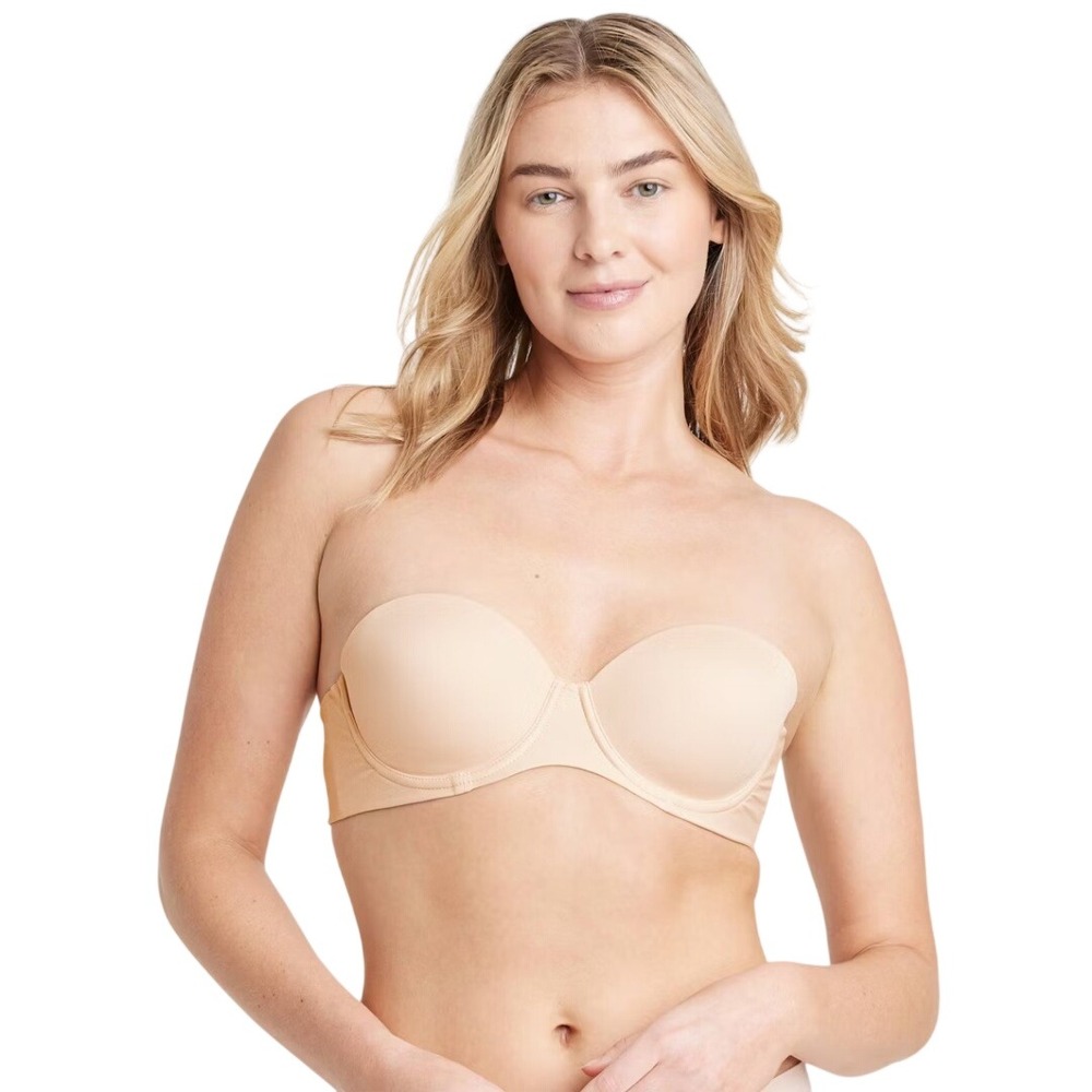 Auden Women's Beige Smooth Lightly Lined Mesh Liner Strapless Bra Size 36B